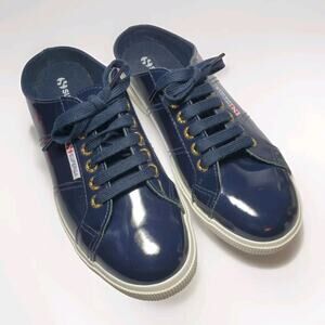 Superga Navy Blue White Mule Slip On Patent Leather Shoes Size 40 Women’s 9 USA